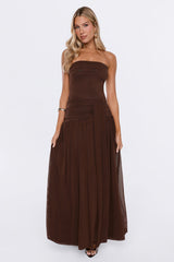 Spark Night Strapless Mesh Maxi Dress Brown