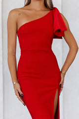 Event Season Ready One Shoulder Midi Dress Red