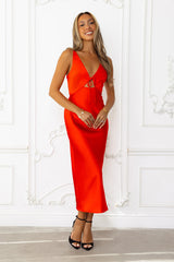 Satin Skies Midi Dress Red