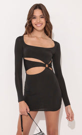 Cutout Long Sleeve Dress in Black