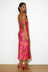 Florals On My Mind Satin Maxi Dress Pink