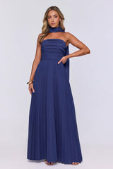 Sugar Babe Strapless Pleated Maxi Dress Navy