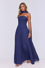 Sugar Babe Strapless Pleated Maxi Dress Navy