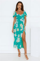 Floral Vines Midi Dress Green
