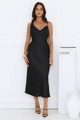 Emberly Satin Midi Dress Black
