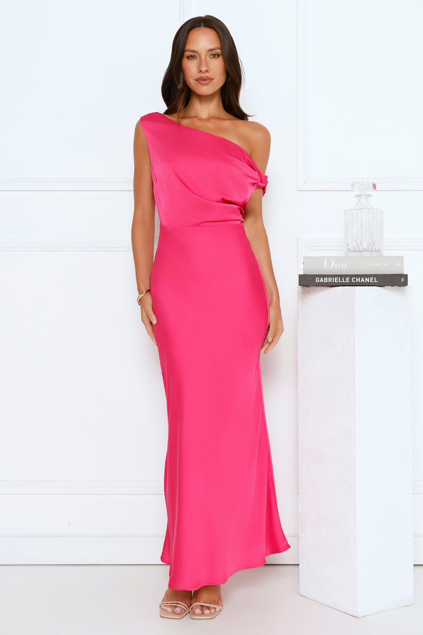 Late Night Luxe Off Shoulder Satin Maxi Dress Pink
