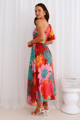 Palette Of Color One Shoulder Midi Dress Print
