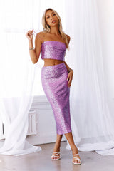 Sparkling Fantasy Sequin Midi Skirt Lilac
