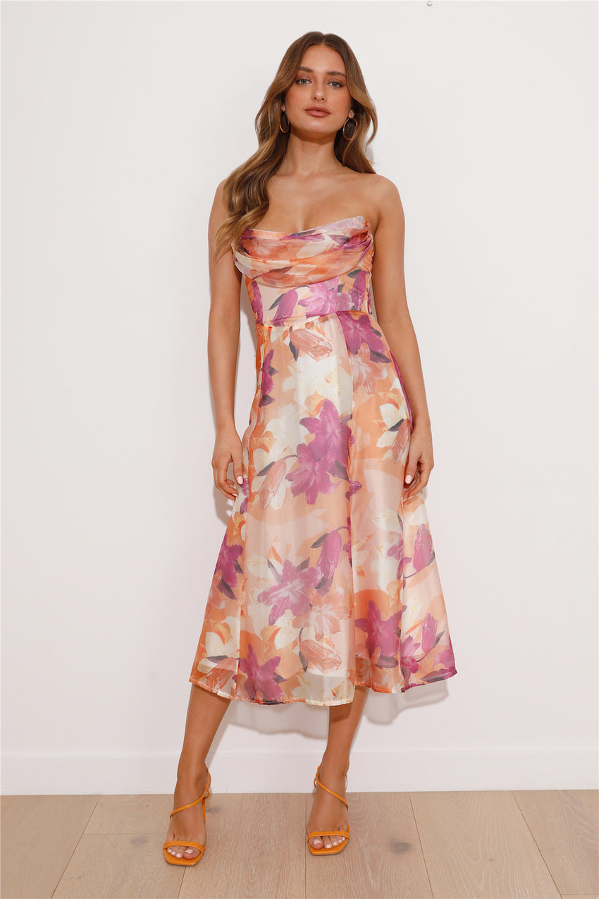 Fancy Party Midi Dress Orange