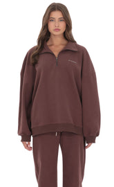 Quarter Zip-Up Jumper in Brown