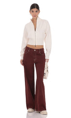 Knit Mock Neck Zip-Up Cardigan in Ivory