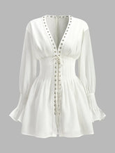 Lace-Up Front Semi-Sheer Dress