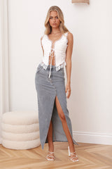 LIONESS Barbie Split Midi Skirt Faded Denim