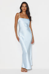 Mermaid Dreams Satin Maxi Dress Light Blue