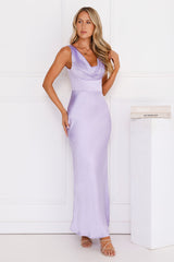 Crystal Luxe Satin Maxi Dress Lilac