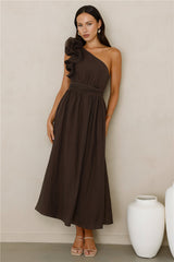 Find Out One Shoulder Maxi Dress Brown