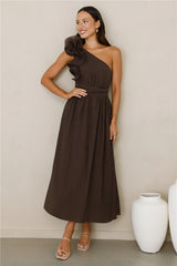 Find Out One Shoulder Maxi Dress Brown