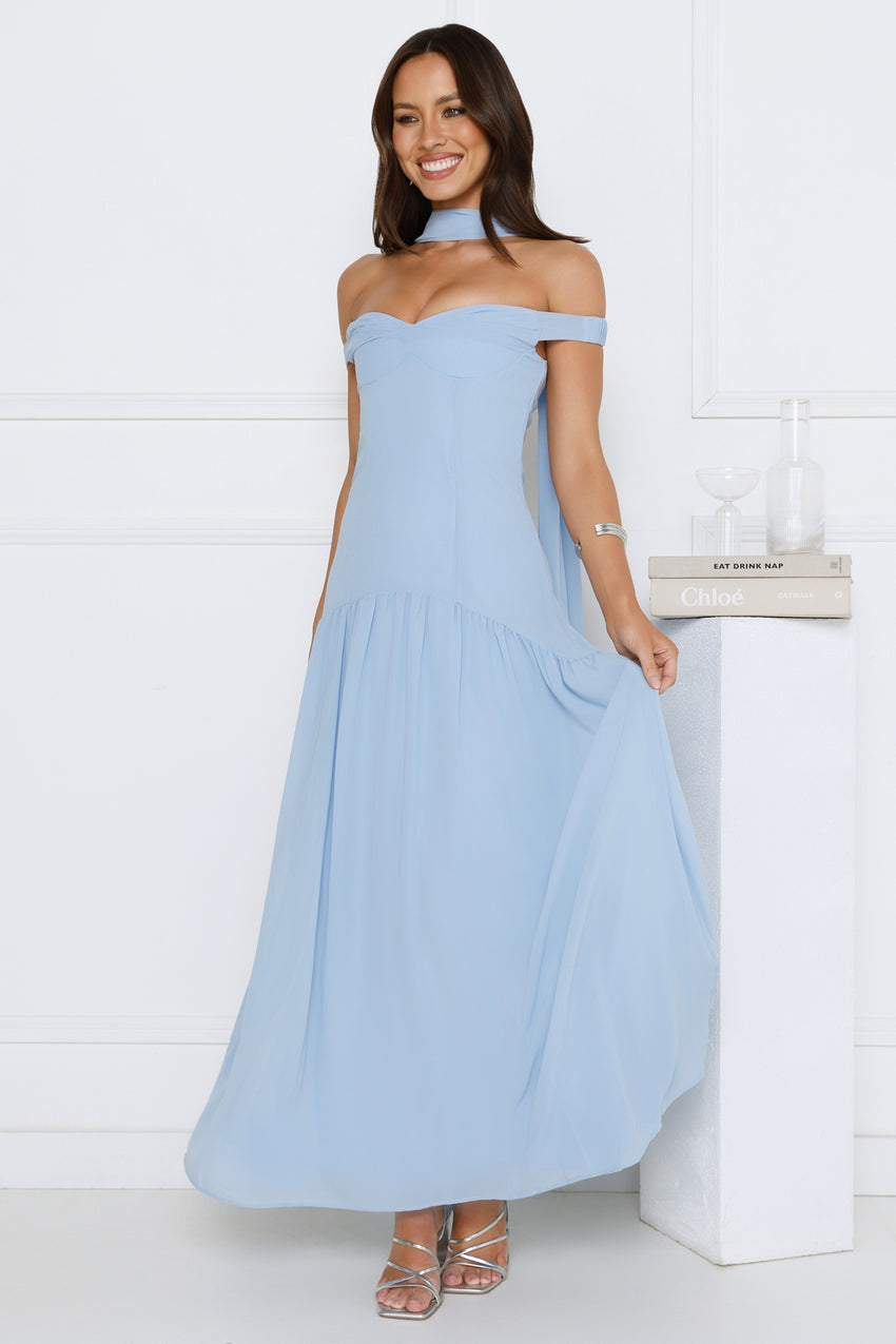 The Style Spotlight Off Shoulder Maxi Dress Blue