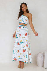 Citrus Squeeze One Shoulder Crop Top White