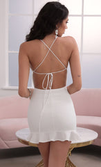 Halter Ruffle Dress in Ivory