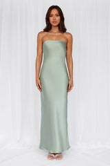 The Felicity Strapless Satin Maxi Dress Sage