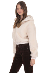 Fuzzy Zip-Up Hoodie in Ivory